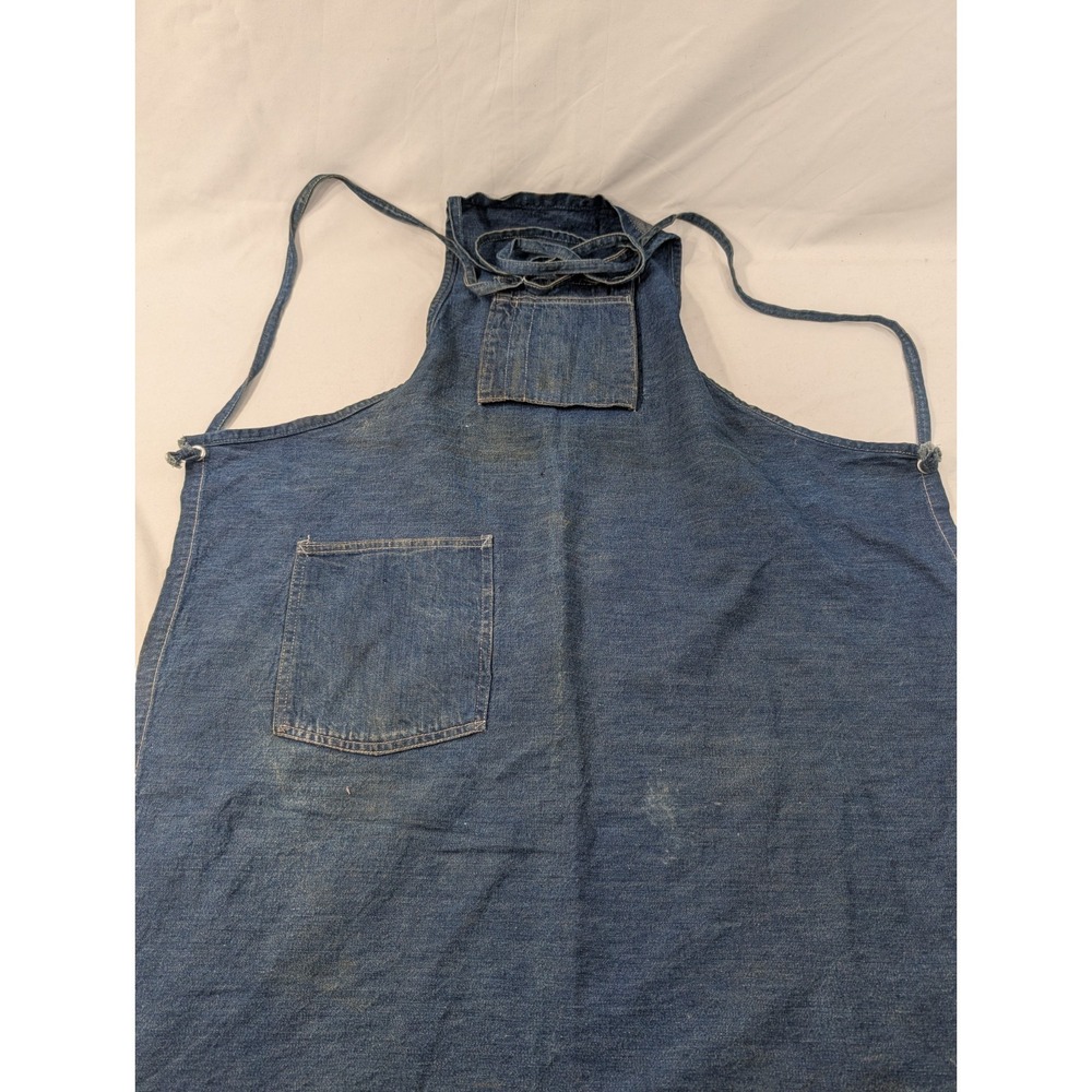Vintage Denim Shop 4 Pocket Apron Blue Adjustable Tie Back Utility Workwear